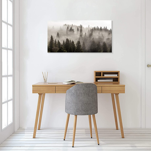 Forest Picture Canvas Wall Art: Foggy Mountain Landscape Misty Pine Trees Artwor - Picture 5 of 6