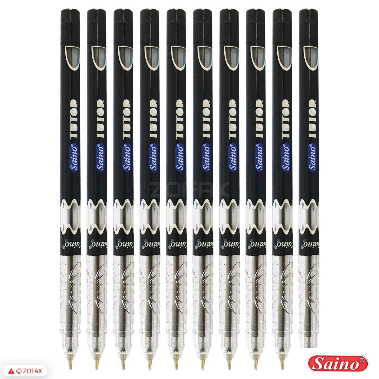 10 x 0.6mm Fine Tip Ball Pens SAINO Tutor BLACK Ballpoint Pens Ultra