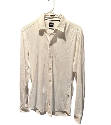 Boss Hugo Boss Robbie Sharp Fit Men s Button Down Textured Shirt White Small 