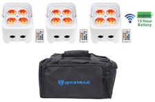 3 Rockville BEST PAR 50 White Rechargeable Par Lights Wireless DMX RGBWA UV Bag