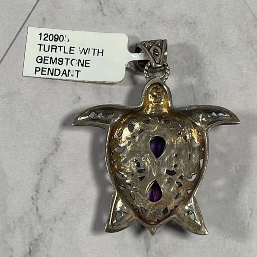 Hermoso colgante de tortuga de plata de ley .925 con piedras preciosas de amatista - Imagen 5 de 9