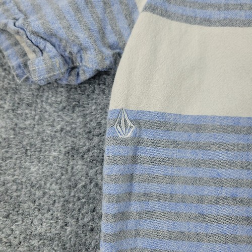 Volcom Button Shirt Men XL Blue Striped Slim Fit Short Sleeve Pocket Patch Adult - Picture 11 of 17