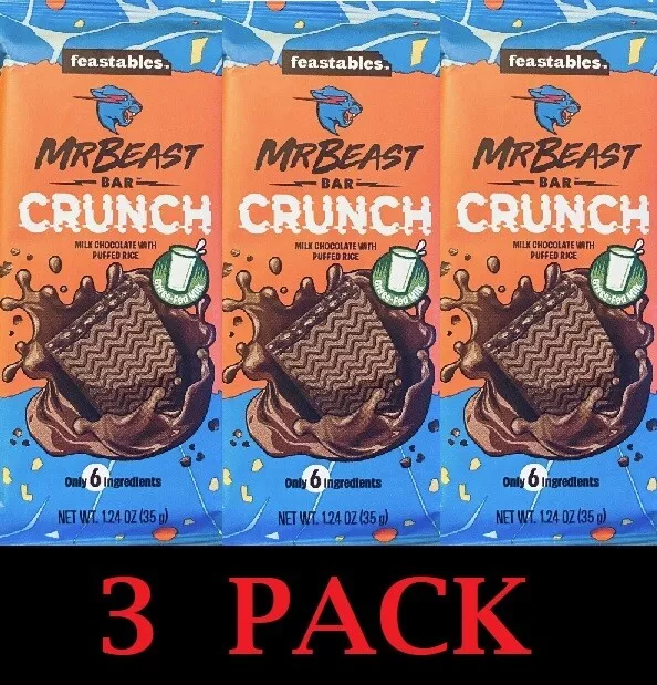 3x Mr Beast Feastables MILK CHOCOLATE Grass Fed Milk Bar 1.24 oz