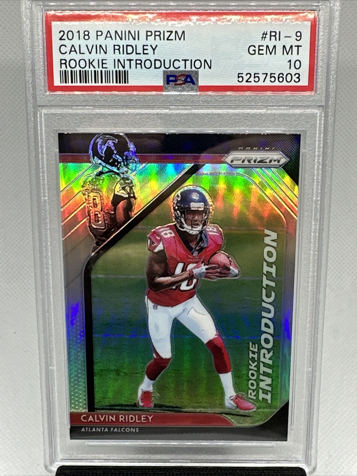 2018 SILVER PRIZM ROOKIE INTRO #RI-9 CALVIN RIDLEY FALCONS RC PSA 10 GEM-MT