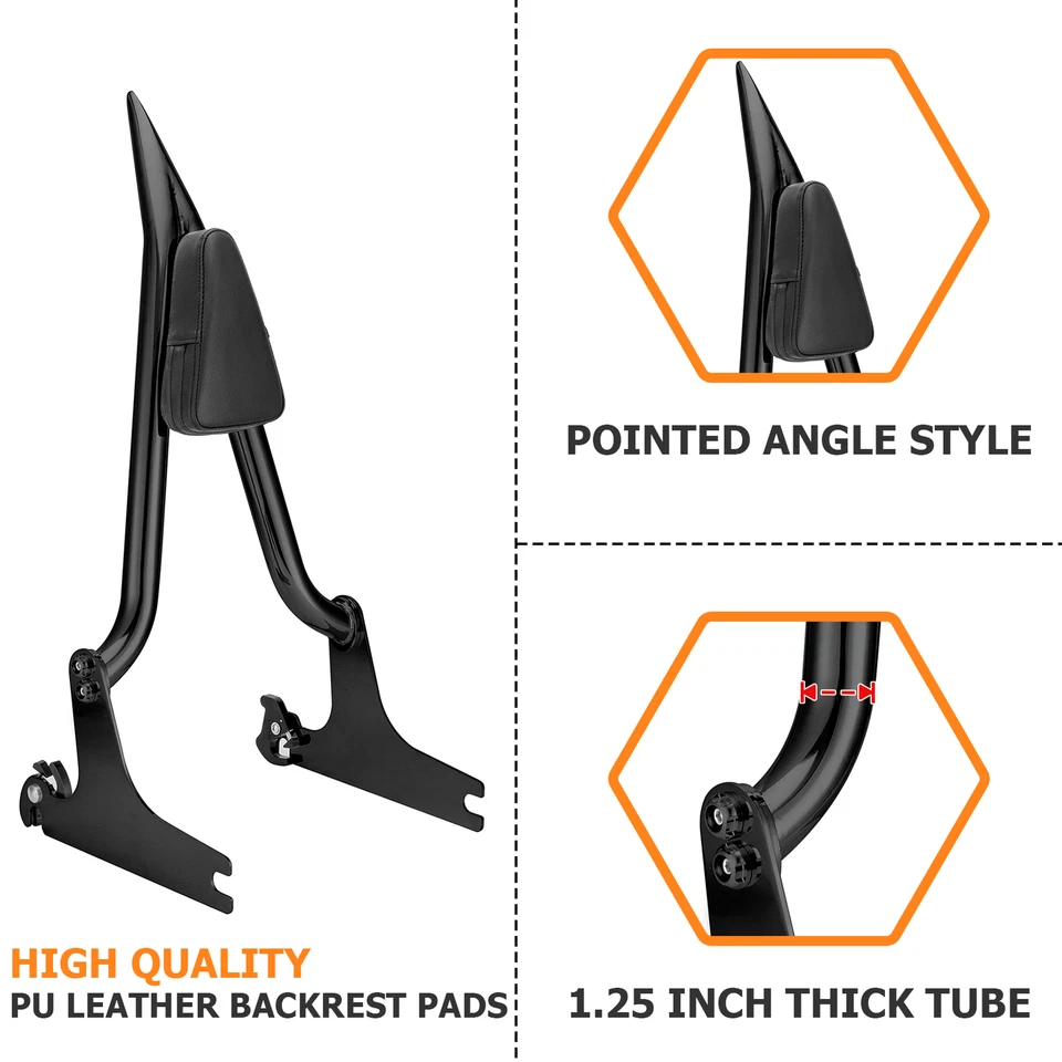 Respaldo negro brillante barra Sissy 24" para Harley Cross Bones Softail Fatboy Lo FLSTF Foto 3 de 4