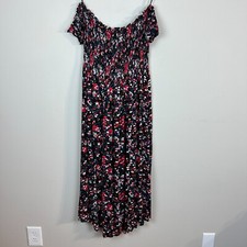 Lulu's Maxi Dress XL Black Floral Off the Shoulder Side Slits Romantic Feminine