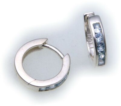 Elegant Earrings Hinged Hoop Earrings Aquamarine Real Silver 925 Sterling Silver Quality