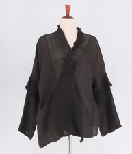 Uru Women's One Size Shirt Jacket Washed Black Linen Lagenlook