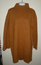 #1144 Sweater Pullover Dress  Turtleneck S Dark Orange Yellow Soft Stretch