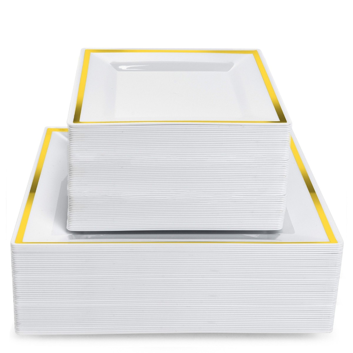 MATANA 120 Premium White Reusable Plastic Square Plate Set With Gold Rim - Foto 13