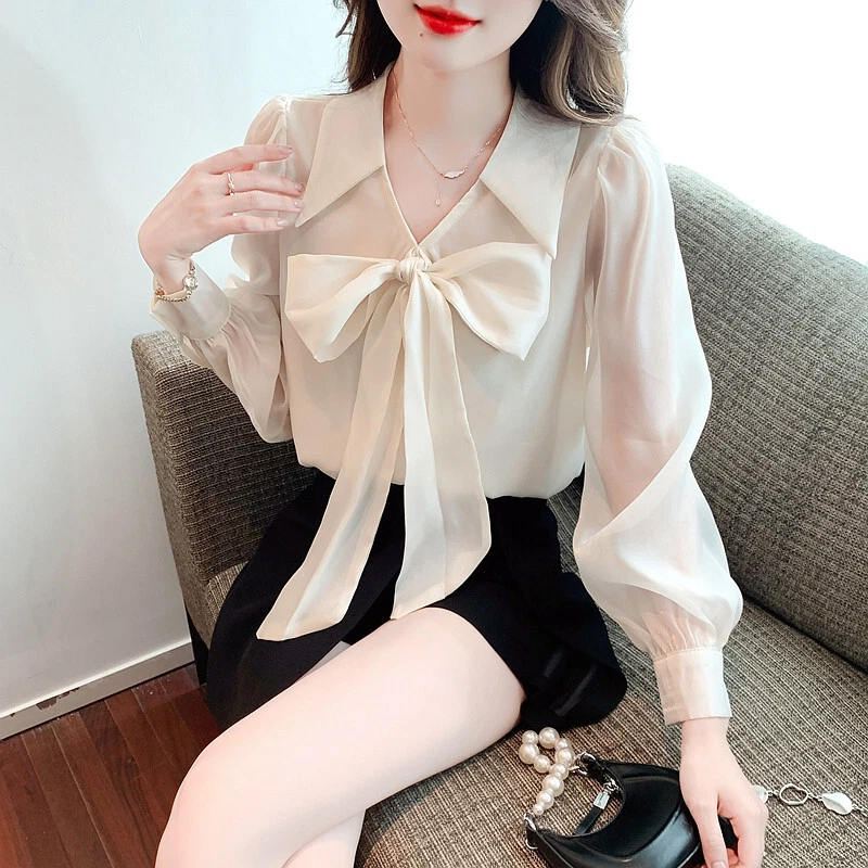 v neck bow tie blouse