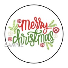 30 MERRY CHRISTMAS ENVELOPE SEALS LABELS STICKERS 1.5" ROUND SNOWFLAKES