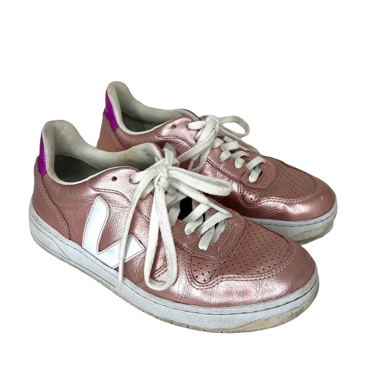 ☆VEJA Women's Pink V-10 Trainers ヴェジャ スニーカー☆ Veja Leather V-10 Metallic Pink Sneakers Anthropologie