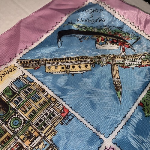 Vintage VENICE Venezia Pink Scarf ITALY Souvenir Historical Landmarks 26"X26" - Picture 22 of 24