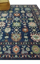 Traditional Blue, Rust, Ivory and Olive Hand Knotted 8x10 Wool Area Rug