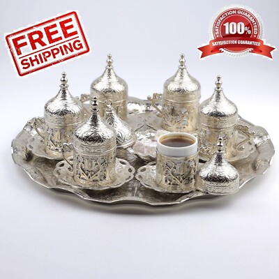 27 Ct Coffee Serving Cup Saucer Gift Set Ottoman Turkish Arabic Greek Silver Col