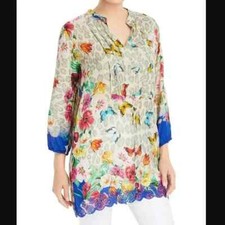Johnny Was Silk Tunic Blouse Top, May Flower Khalani, Size S 260