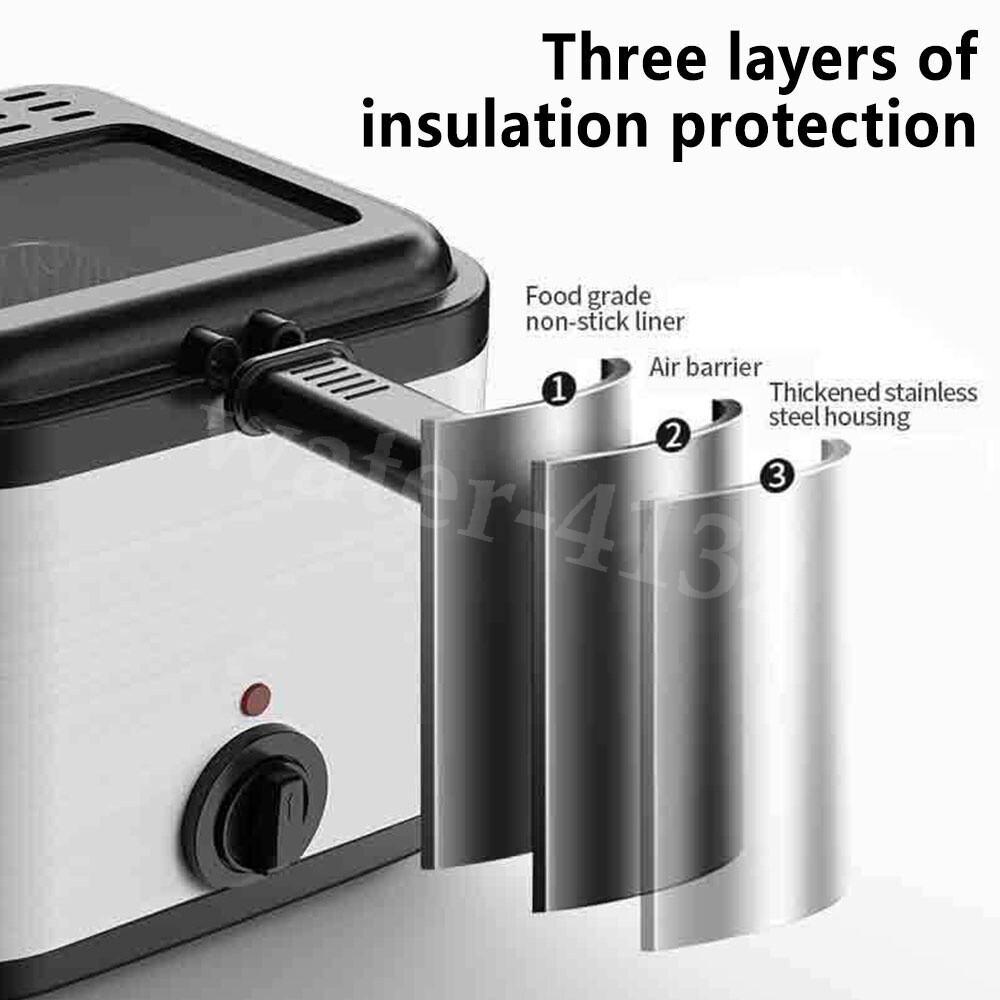2.5L Compact 1000W Electric Stainless Steel Deep Fat Fryer Nonstick