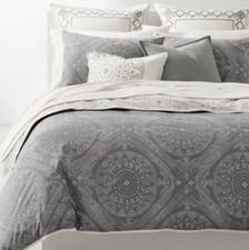 Ralph Lauren QUEEN Duvet COVER SET Gray LUKE Medallion 4 PC COTTON