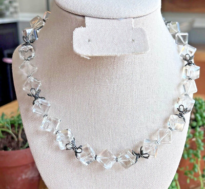 Suarti Clear Quartz Square Cube Bead and sterling Silver Necklace with toggle
