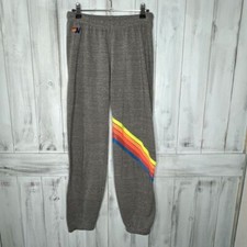 WOMENS AVIATOR NATION GRAY NEON CHEVRON LEG STRIPE JOGGER LOUNGE SWEATPANTS M