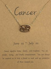 NEW WOMAN'S GOLD ZODIAC SIGN CANCER MAKE A WISH PENDANT NECKLACE WITH CARD