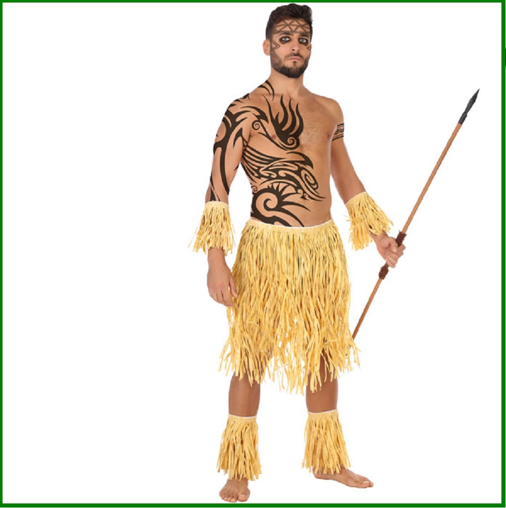 Costume indigeno zulù uomo hawaiano travestimento adulto primitivo