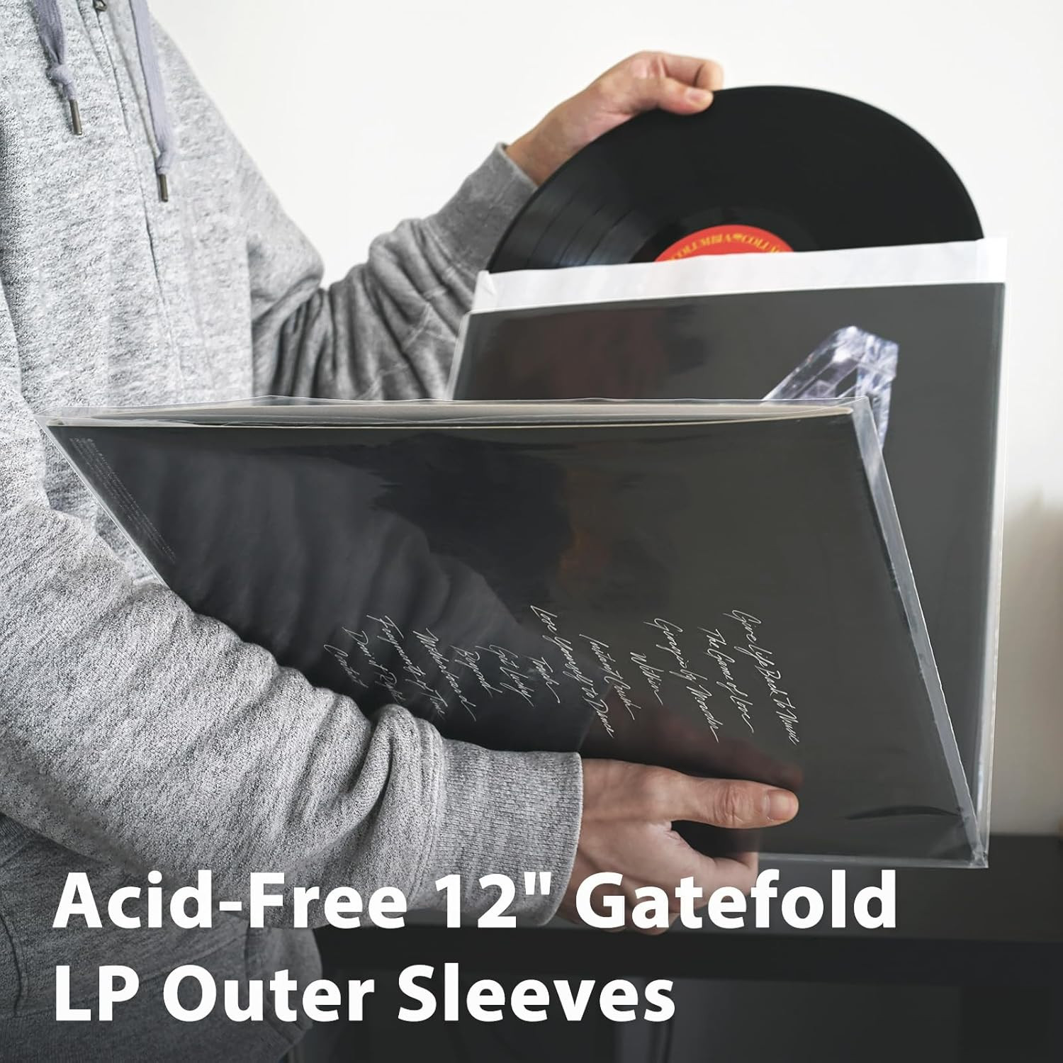 Gatefold Record Sleeves for 12-Inch Vinyl Albums: Clear Plastic Outer Sleeves wi