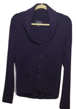CHAPS Womens Medium Classics V-Neck Button Down Knit Sweater Purple Pleated Tail