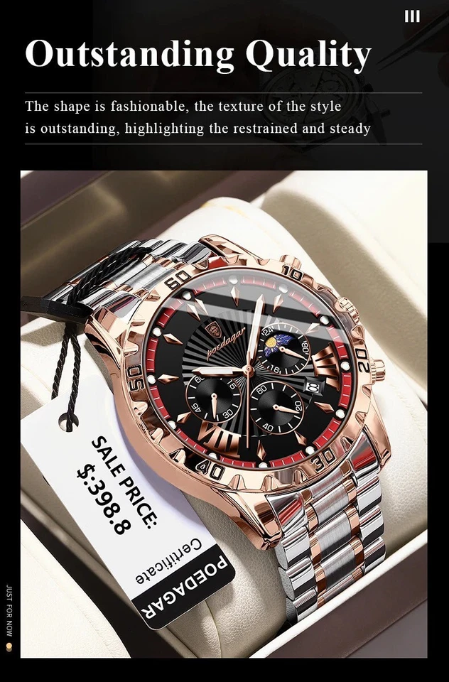 !!NUEVO!! Relojes de pulsera de acero inoxidable de lujo POEDAGAR (casuales, de negocios) Foto 4 de 4