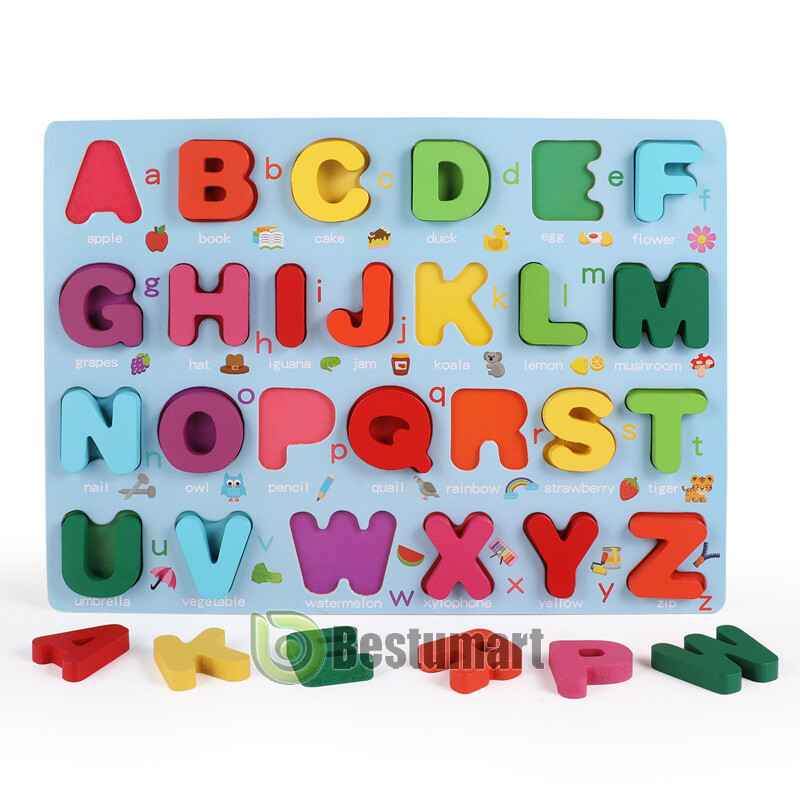 Rompecabezas del alfabeto de madera, tablero para niños pequeños
