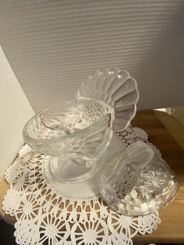 Gran plato de caramelo de pavo vintage L E Smith de vidrio transparente de 2 piezas - Imagen 6 de 8