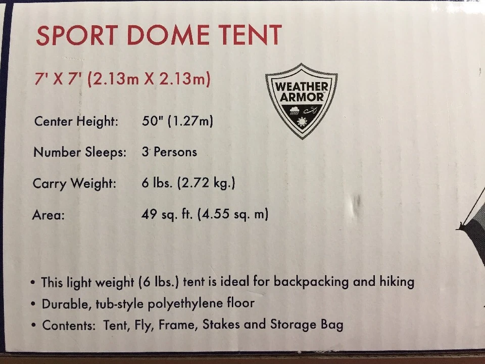 CARPA WENZEL Piñón Sport Dome Nueva ENVÍO GRATIS 3 Personas 7' x 7' x 50" (2,13 metros) Foto 4 de 4
