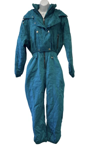 Vintage NILS Womens One Piece Ski Snow Suit Teal Gray Aztec Design USA Sz 10
