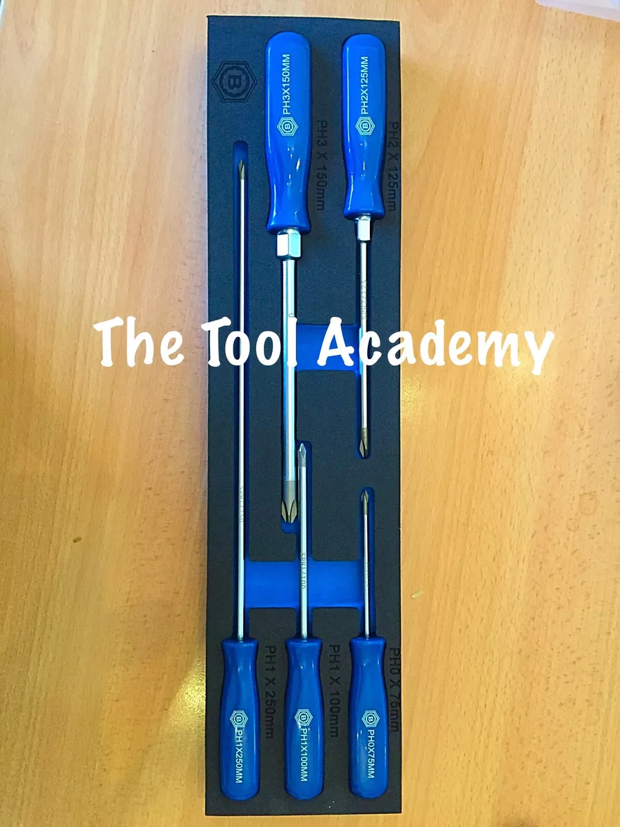 BRITOOL HALLMARK 5 PCE LONG PHILLIPS SCREWDRIVER SET IN FOAM PH0