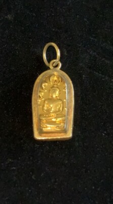 Vintage massiver 24K Gold Thai Buddha Amulett Anhänger, 70er Jahre