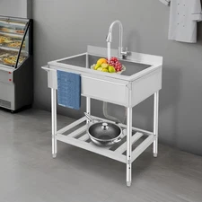 Kitchen Sink Stainless Steel Single Bowl 30.7" x 22" Utility Laundry Sink Silver