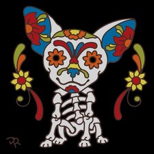 Azulejo Earthtones Día de los Muertos Chihuahua 6x6 Mano N Mano Diseños Firmado DR