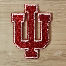 Indiana University Small Iron On Embroidered Patch - Red Lttrng / White Outlines