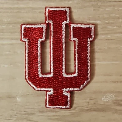 Indiana University Small Iron On Embroidered Patch - Red Lttrng / White Outlines