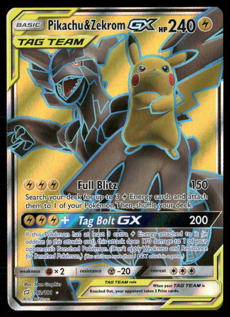 Pikachu & Zekrom GX (Full Art) Holo 162/181 LP SM - Team Up Pokemon Card
