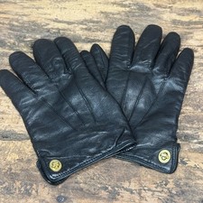 Coach Womens Black Leather Gloves Cashmere Lined Gold Turnlock Size 6.5 Italy