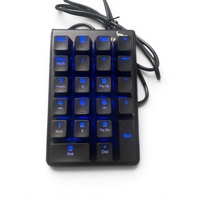 22 Key Wired Numeric Keypad Rottay Blue Backlight Black USB Click Accounting