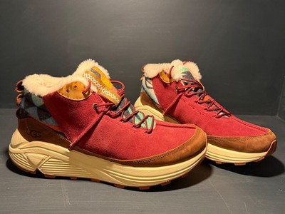 UGG MIWO SNEAKER HIGH SIERRA HERREN GRÖSSE 9 STIEFEL WILDLEDER ROT AZTEKENMUSTER