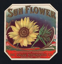 RARE Old Original SUN FLOWER Cigar Label - DOLAN MERCANTILE CO. - ATCHISON, KAS