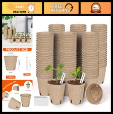 120 Peat Pots 3.15" Biodegradable Seedling Pots with Drainage Holes & Labels