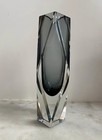 Vintage Smoke Grey Glass Mandruzzato Murano Sommerso Faceted MCM Vase 8”