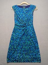 Lauren Ralph Lauren Blue Green Abstract Print Stretch Jersey Knot Dress size 4P