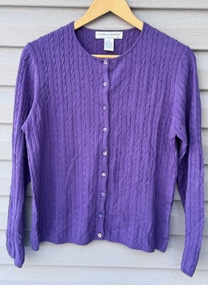 Sutton Studio Cashmere Sweater Women's Size Medium Purple Button Up Cardigan