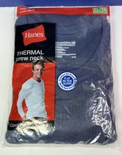 Hanes Thermal Crew Neck Long Sleeve Shirt Mens XL Blue Waffle Knit 2007 NEW
